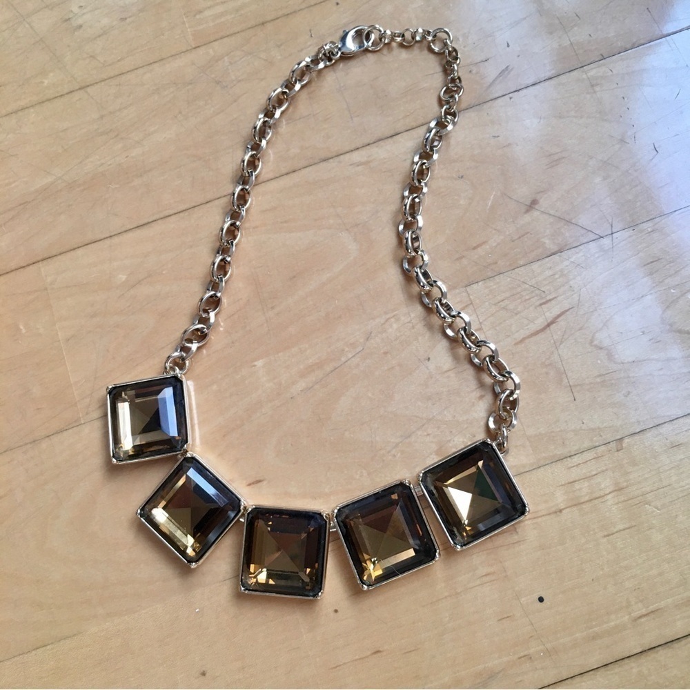 Banana Republic Square Rhinestone Fashion Statement Necklace, Amber, Gold